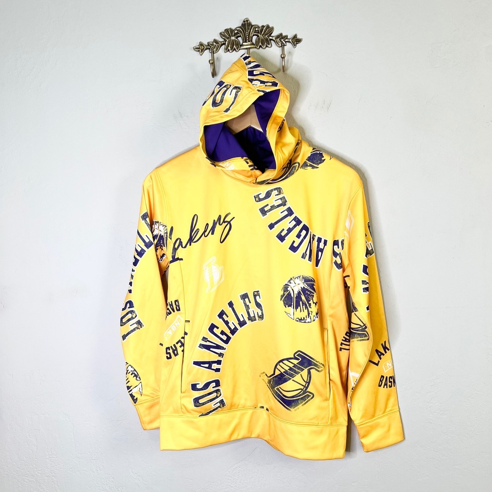 Los Angeles Lakers NBA Hoodie Youth Size M-10/12 Yellow All Over Print New